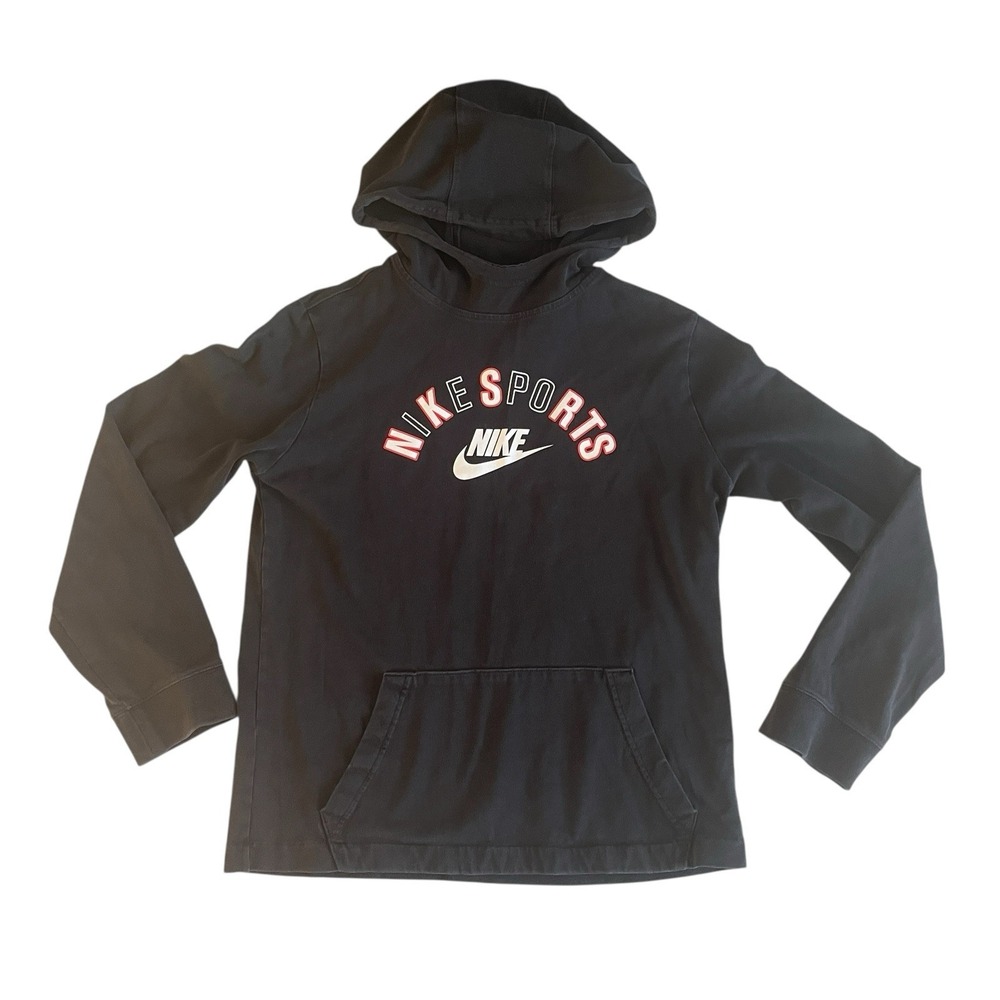 Nike Boy's Size XL Black Hoodie Sweatshirt Graphic Logo 100% Cotton Pocket